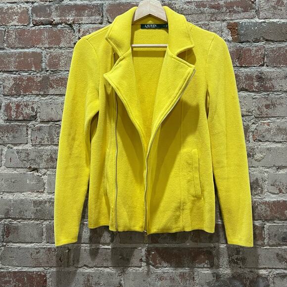 Lauren Ralph Lauren Yellow Cotton Moto Jacket Size Small - Picture 4 of 10